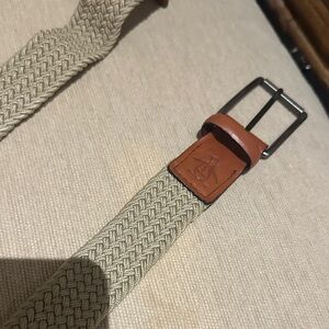 Men's Woven Canvas Belt with Leather Trim - Beige